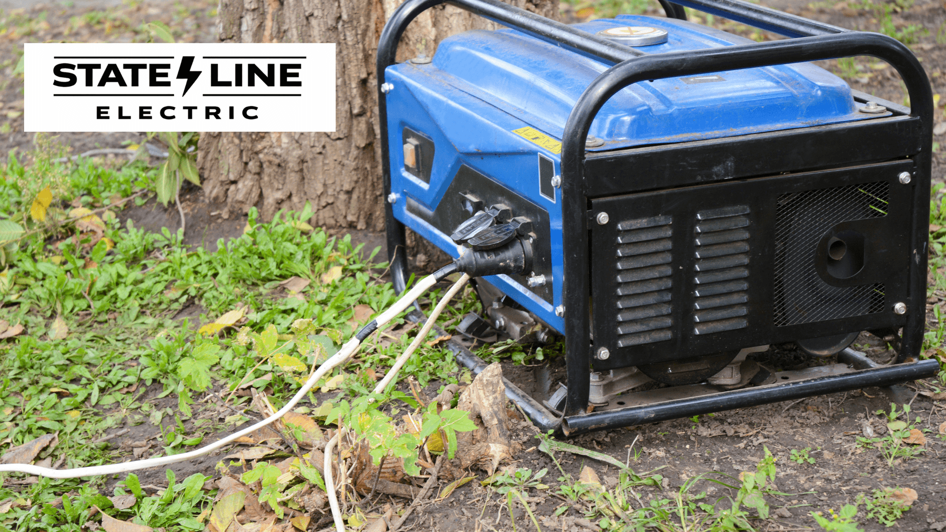 Portable generator connected with extension cords outdoors for home backup power