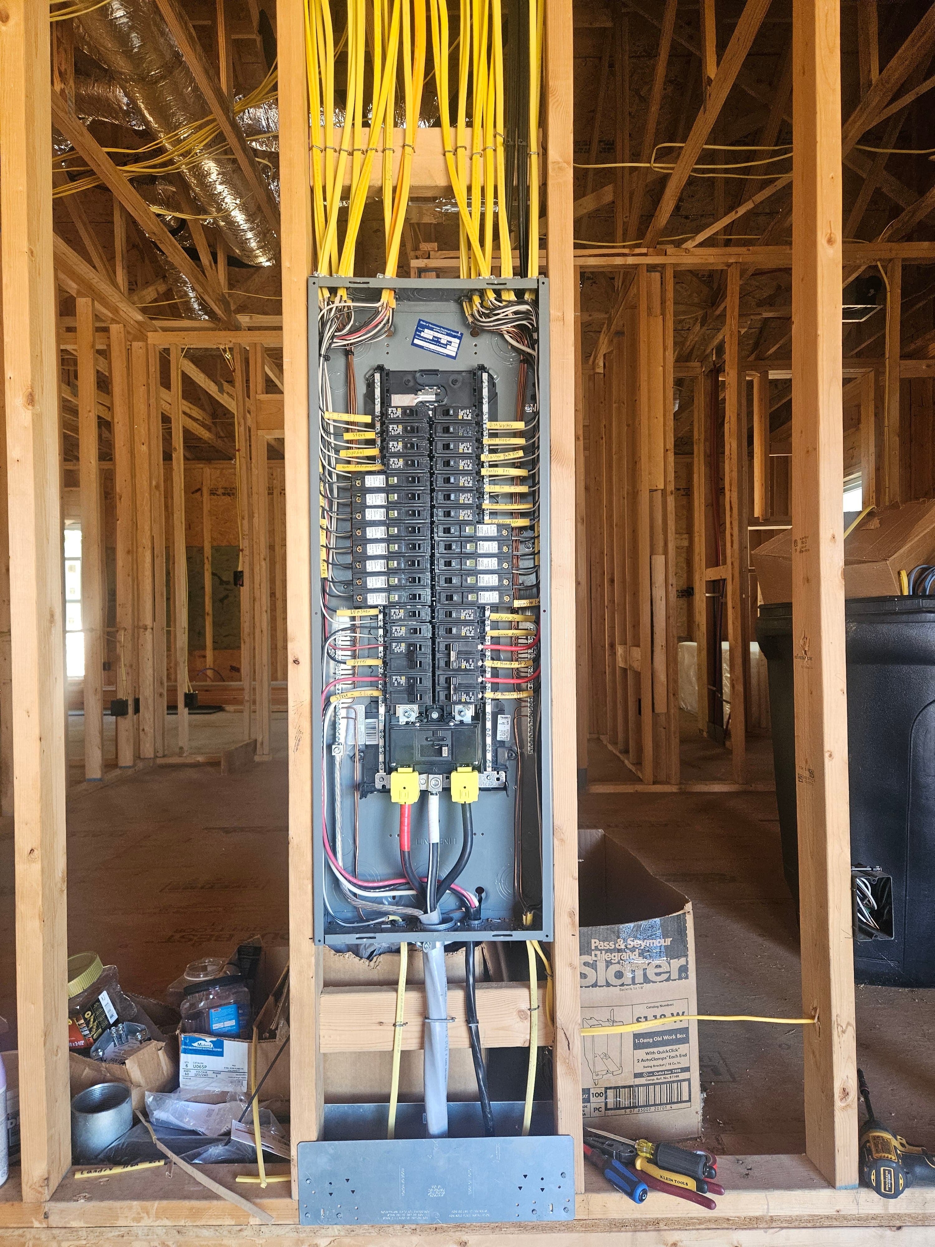 Neatly installed and fully labeled residential electrical panel in a new construction home
